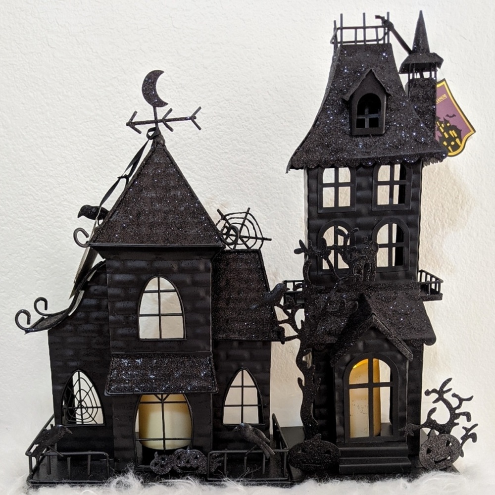 2 Halloween Metal Tealight Haunted Houses Village Set  NEW